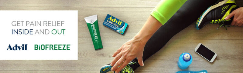 Banner ad for a Advil and Biofreeze tie-in. The product shot rendering was added to a stock photo.