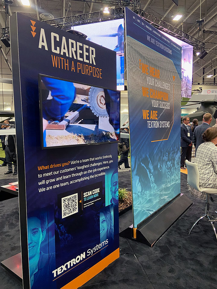 Pop-up displays used during trade shows for recruitment.